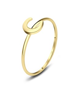 Gold Plated Crescent Moon Silver Ring NSR-2578-GP